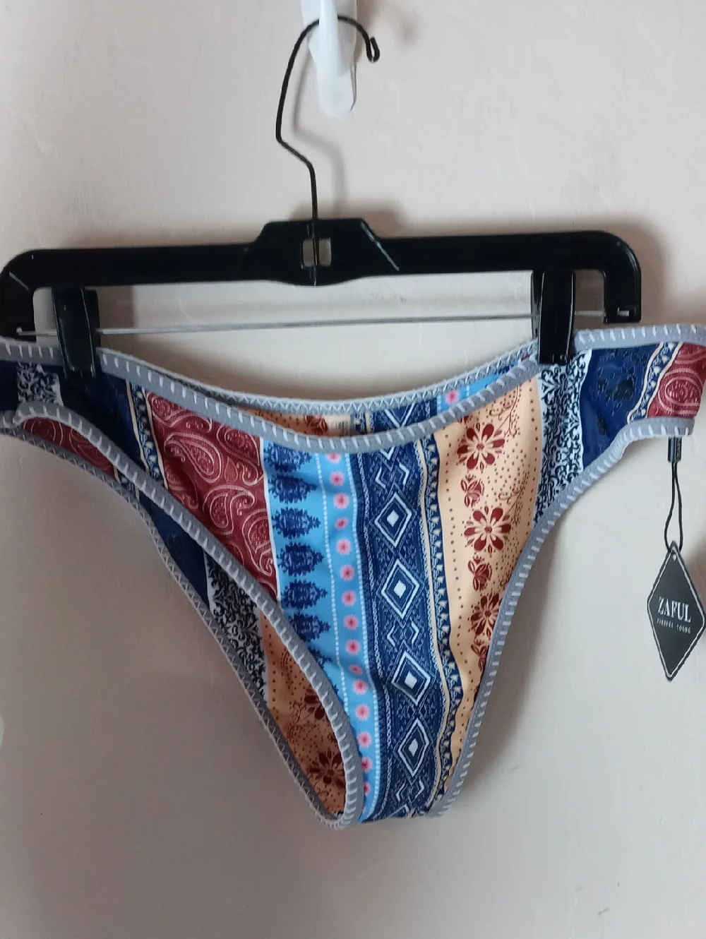 NWT Zaful Multicolor Boho Stripe Bandeau Bikini - Blue, Red, Orange, Cream